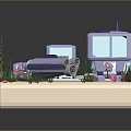 Modern Architectural Miniature Model With Multiple Buildings Greenery Pink Trees And Pathways