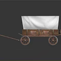 Vintage Wooden Wagon With White Canvas Cover And Loaded Crates Barrels