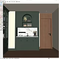 Dark Green Sideboard with Arched Open Shelf and Marble Countertop Next to Wooden Door