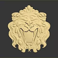 Golden Lion Head Emblem Featuring Ornate Mane On Dark Background With Reflection