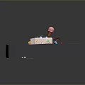 Pink Hat Figure By Open Refrigerator With Orange Flame And Blue Dinosaur Near Ice Cubes