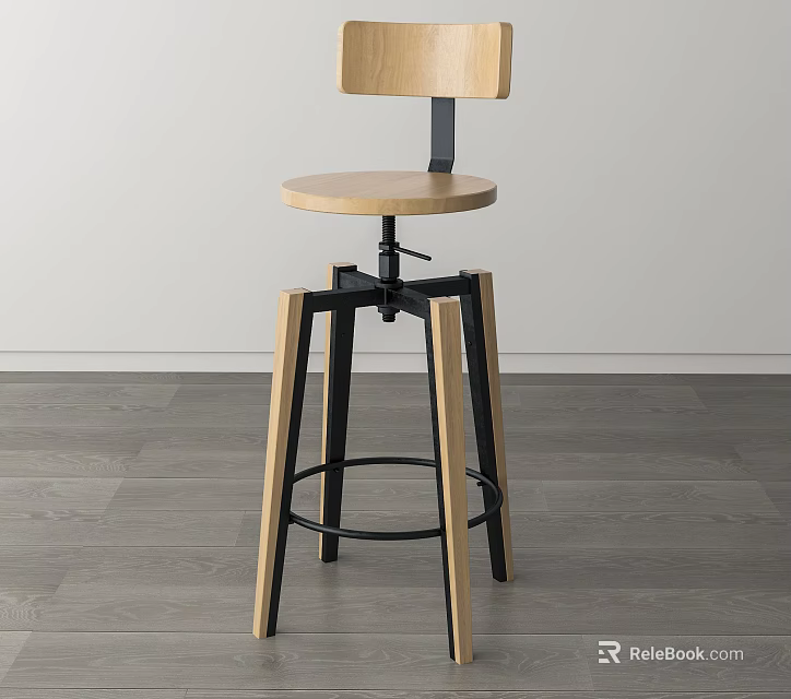 Modern Swivel Bar Stool With Wooden Seat And Metal Frame For Kitchen Counter 3d model 