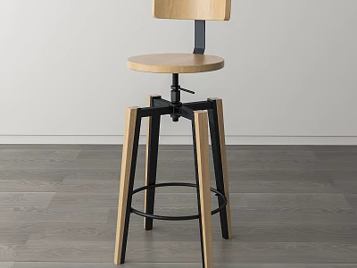 Modern Swivel Bar Stool With Wooden Seat And Metal Frame For Kitchen Counter 3d model