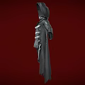 Black Hooded Robe With Straps Decorative Details And Tattered Hem On Red Background