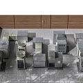 Various Types Of Industrial Equipment With Metal Structures Arranged In Workshop Layout