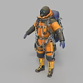 Man In Orange Protective Suit With Helmet Face Mask And Backpack 3d model