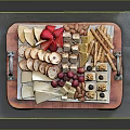 Stylish Wooden Snack Tray With Assorted Cheese Crackers Fresh Berries Nuts And Utensils