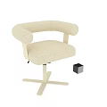 Bouclé Fabric Cream Leisure Chair With Curved Armrests And Height Adjustable Base