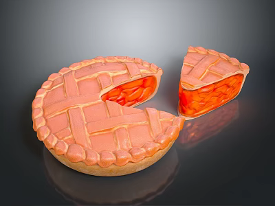 Fresh Baked Fruit Pie With Red Filling And Lattice Crust Sliced 3d model