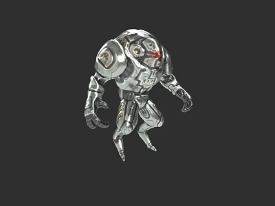 Futuristic Silver Robot Game Character With Mechanical Armor And Red Eye 3d model