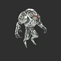 Futuristic Silver Robot Game Character With Mechanical Armor And Red Eye
