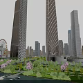 Birds Eye View Planning of Modern Cityscape with Skyscrapers Ferris Wheel River and Green Spaces