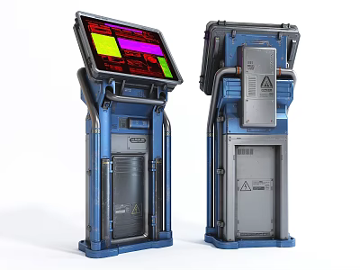 Public Facility Interactive Kiosk with Blue Metal Structure Color Display Screen and Self Service Function 3d model