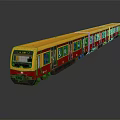Yellow And Red Metro Train With Multiple Carriages Clear Windows And Reflective Surface 3d model