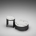 Two Modern Round Side Tables With Marble Tops And Black Metal Frames 3d model