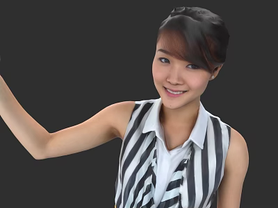 Woman Wearing Black And White Striped Sleeveless Top White Shirt Tied Up Hair Dark Background 3d model