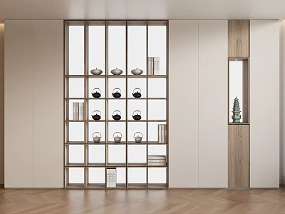 Modern Tea Cabinet With Open Shelving Wooden White Finish And Tea Sets 3d model