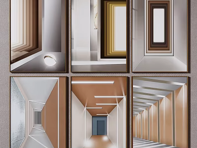 Modern Interior Corridors Featuring Diverse Materials Lighting And Spatial Design 3d model