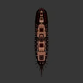 Cartoon Scene Of A Sailing Ship With Three Masts Brown Hull And Red Decorative Details