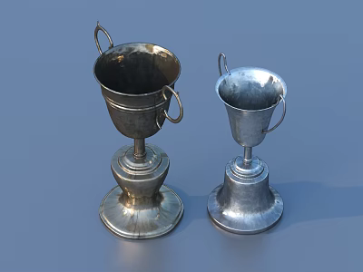 Two Metal Household Cups With Double Handles And Pedestal Base Design 3d model