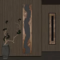 Modern Long Strip Sculpture Carving With Wood Grain And Metal Texture On Wooden Wall