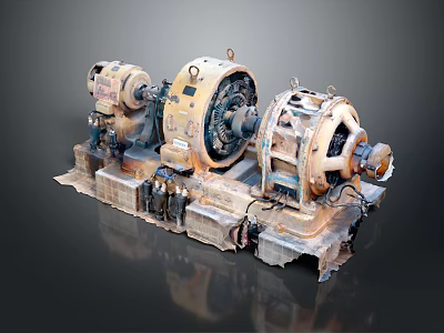 Heavy Duty Industrial Equipment With Large Motor Rotary Gears And Metal Base 3d model