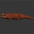 Vibrant Red And Orange Lizard With Cracked Pattern And Green Eyes On Dark Background