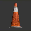 Orange Reflective Traffic Cone With White Stripe And Rubber Base Isolated On Dark Background
