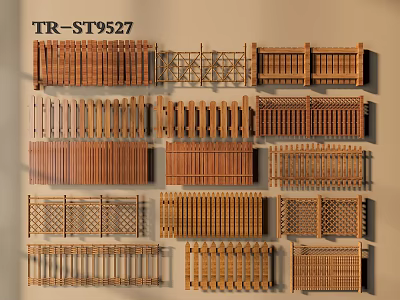 Various Types of Wooden Fences With Different Decorative Designs and Patterns 3d model