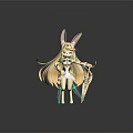 Game Movie Character With Rabbit Ears Long Golden Hair White Outfit Green Decor Star Shield