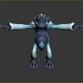 Ice Themed Blue and White Gorilla Game Character 3D Model with Stretching Arms