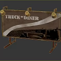 Vintage Truck Diner Signage Furniture With Bulb Decorations Graphic Brown Background White Wavy Stripe