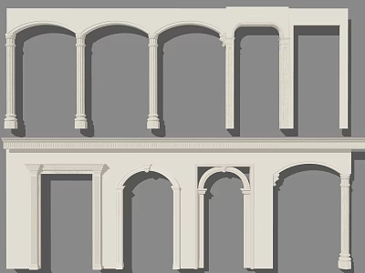 Classical Architectural Storefront Design With Arched Doorways And Decorative Columns 3d model