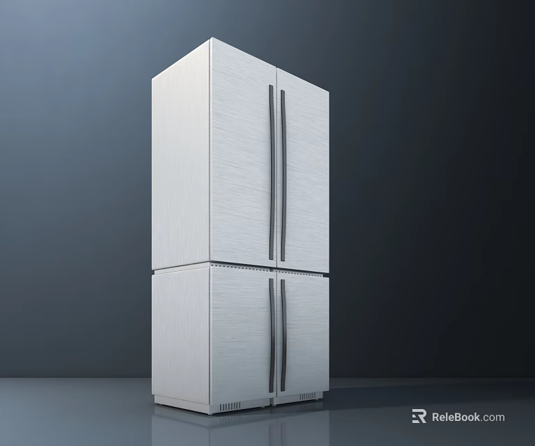 Modern Sleek Silver Double Door Refrigerator Freezer With Brushed Metal Finish 3d model 