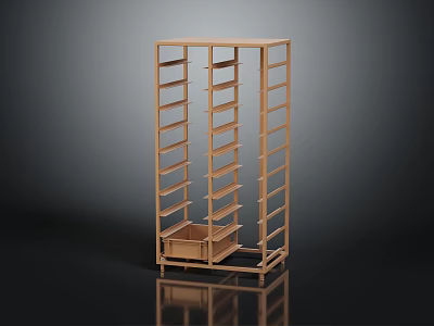 Wooden Display Shelf With Multiple Tiers Bottom Drawer And Modern Design 3d model