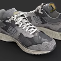 New Balance Retro Gray Sneakers With White Laces Green Sole And Mesh Details
