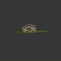 Red Tiled Roof Building On Green Grassy Lawn With Fence And Bench