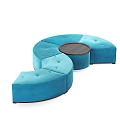 Blue Round Tufted Ottoman with Central Wooden Tabletop Segmented Sectional Design 3d model