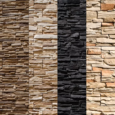 Building Exterior Wall With Natural Stone Cladding In Various Colors And Textures 3d model