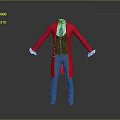 Fashionable Daily Clothing Set With Red Long Coat Black Vest White Shirt And Blue Pants