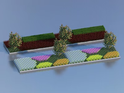 Vibrant Flower Garden Landscape With Colorful Blooms Green Lawn And Trees 3d model