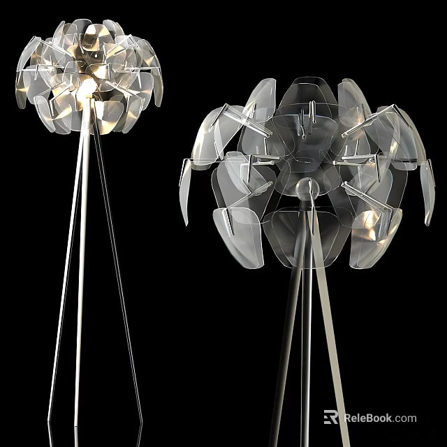 Modern Elegant Floor Lamp With Transparent Petal Shaped Shade And Metal Stand For Interior Decor 3d model 