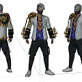 3D Rendered Game and Movie Character With White Coat Purple Inner Golden Arm Decorations