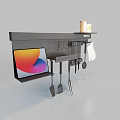 Modern Wall Mounted Kitchen Cabinets With Hanging Utensils Knives Tablet And Condiments 3d model