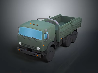 Green Military Truck With Open Cargo Bed And Multiple Wheels 3D Render View 3d model