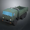 Green Military Truck With Open Cargo Bed And Multiple Wheels 3D Render View