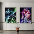 Colorful Wall Art Paintings Blue Green Waterfall Pink Purple Crystal Design With Small Table Vase