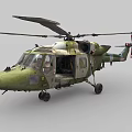 Green Camouflage Military Helicopter With Open Cabin Door Rotor Blades And Landing Gear
