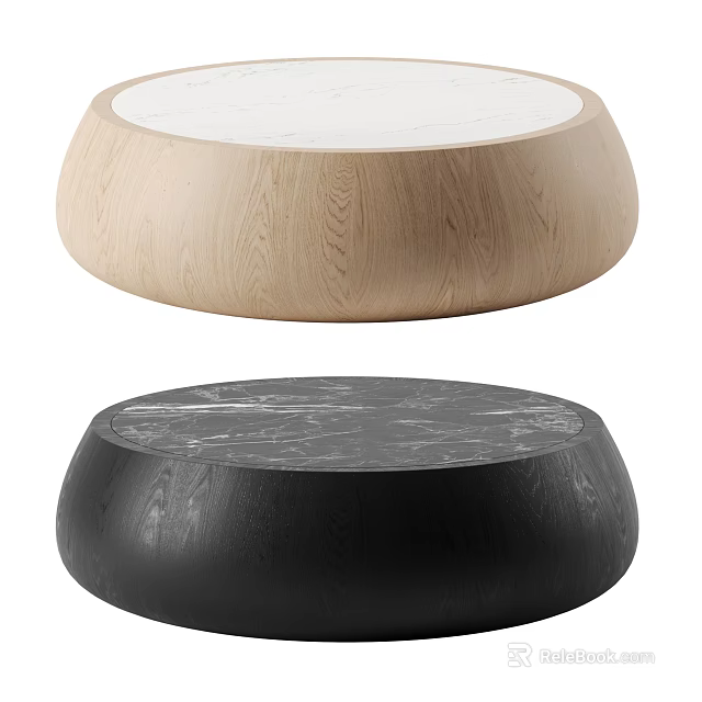 Modern Coffee Table Designs With Light Wooden And Dark Marble Top Surfaces 3d model 