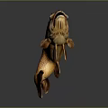 Leaping Brown Wooden Carved Fish With Detailed Scales And Glossy Reflection